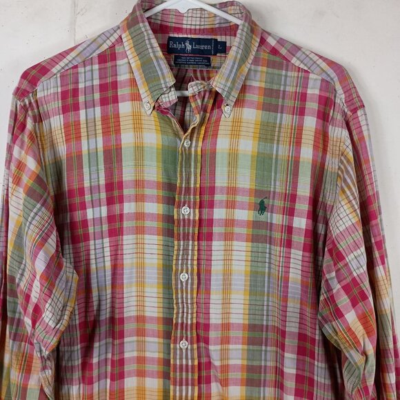 Ralph Lauren Madras Plaid Shirt Mens L Multicolor Preppy Ivy League Coastal - Picture 1 of 6
